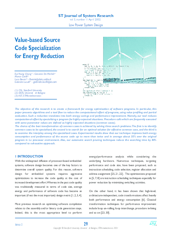 (PDF) Value-based Source Code Specialization for Energy Reduction