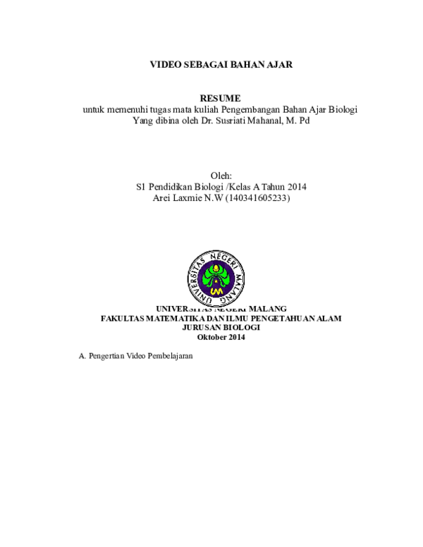 Doc Resume 6 Video Docx Arei Laxmie Academia Edu