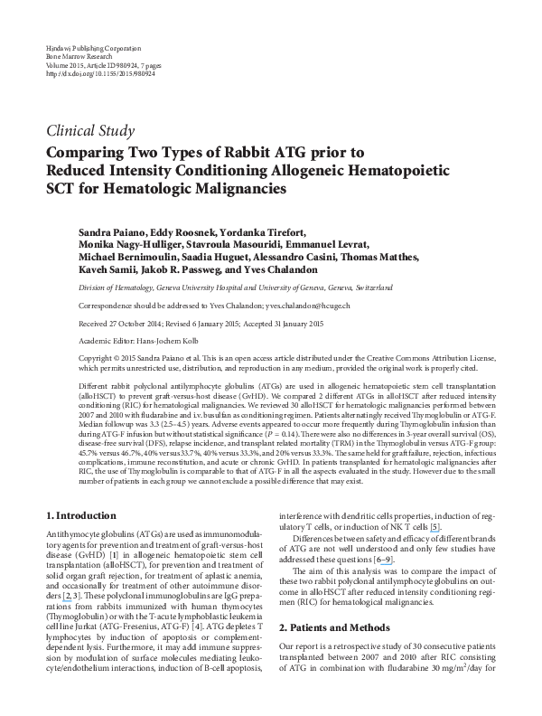 (PDF) Comparing Two Types of Rabbit ATG prior to Reduced Intensity ...