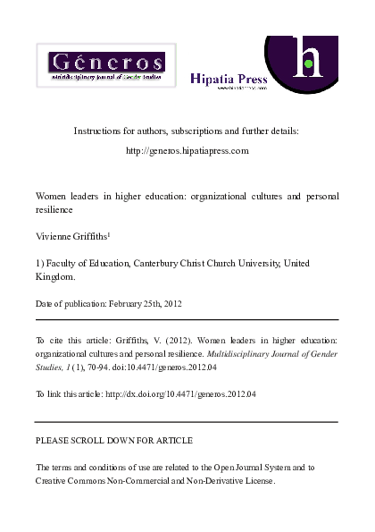 (PDF) Women leaders in higher education: organizational cultures and ...