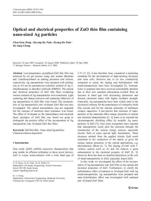 (PDF) Optical and electrical properties of ZnO thin film containing ...