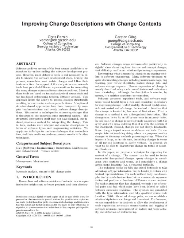 (PDF) Improving change descriptions with change contexts