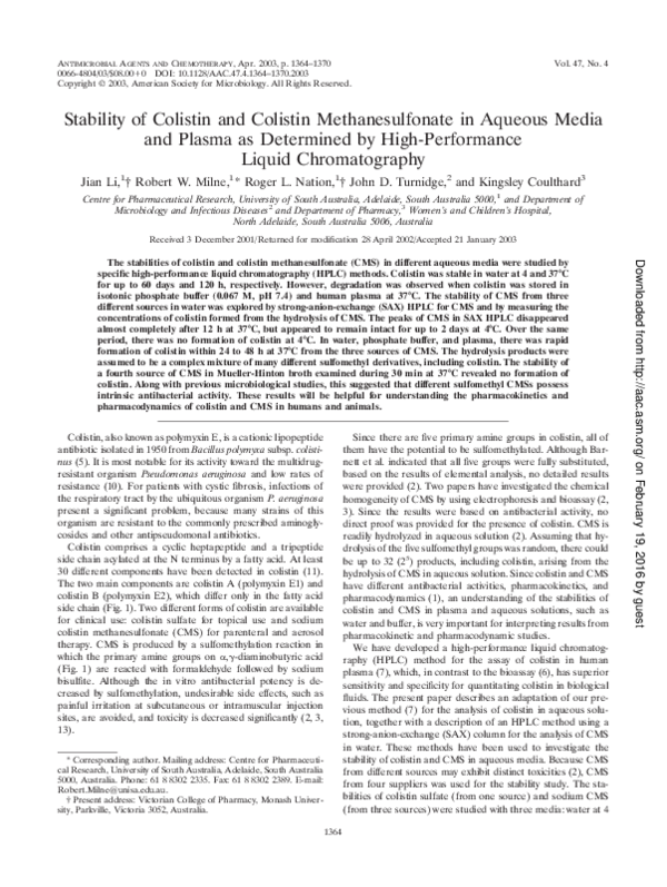 (PDF) Stability of Colistin and Colistin Methanesulfonate in Aqueous ...