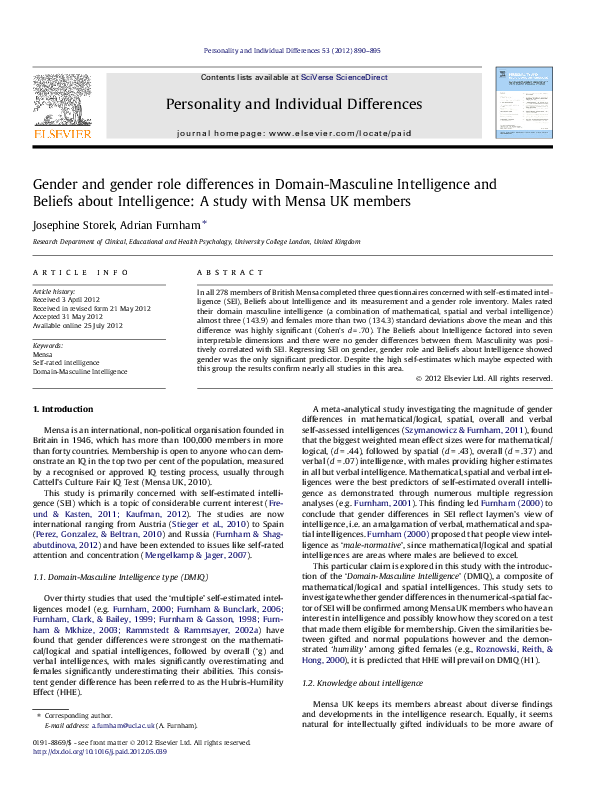 (PDF) Gender and gender role differences in Domain-Masculine ...