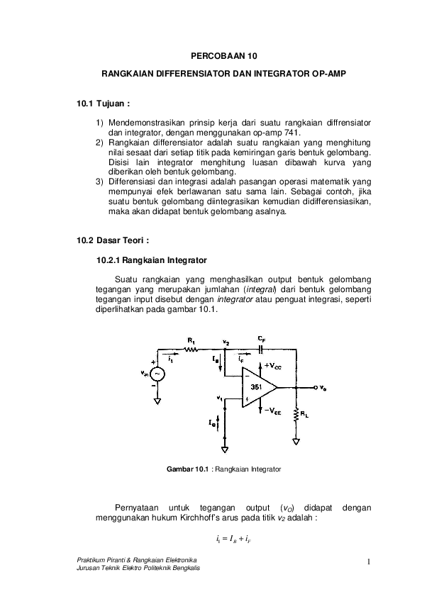 Pdf Perc 10 Rangkaian Differensiator Dan Integrator Op Amp Pendidikan Fisika 15ws Academia Edu
