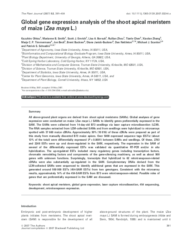 (PDF) Global gene expression analysis of the shoot apical meristem of ...