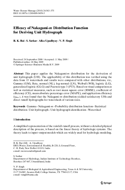 (PDF) Efficacy of Nakagami- m Distribution Function for Deriving Unit ...