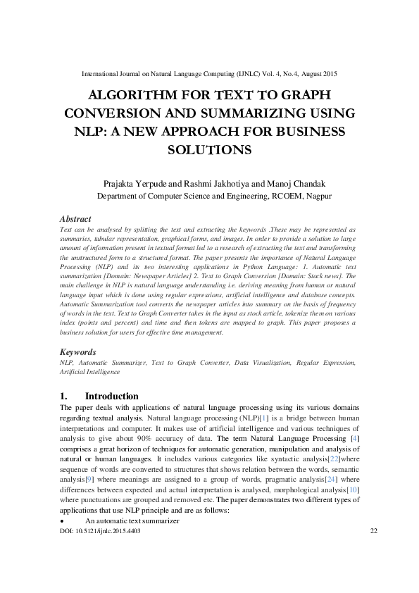(PDF) ALGORITHM FOR TEXT TO GRAPH CONVERSION AND SUMMARIZING USING NLP ...
