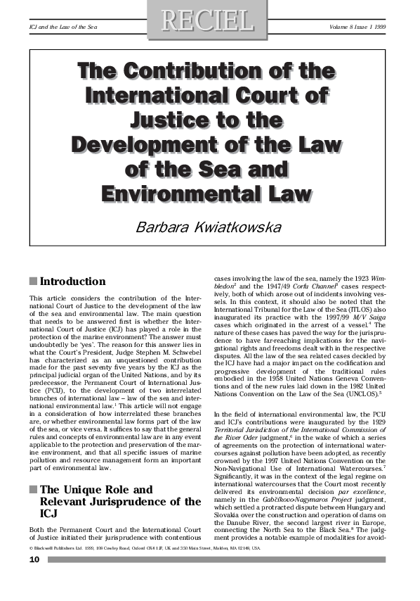 (PDF) The Contribution of the International Court of Justice to the ...