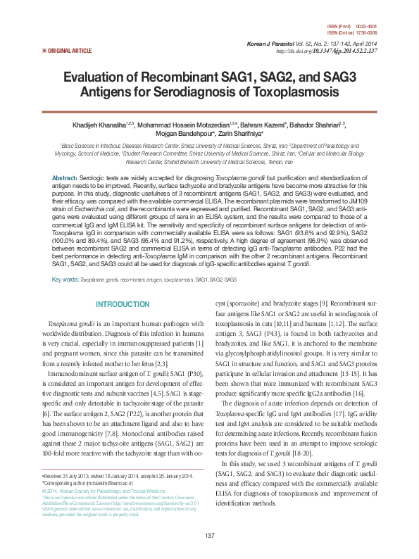 (PDF) Evaluation of Recombinant SAG1, SAG2, and SAG3 Antigens for ...