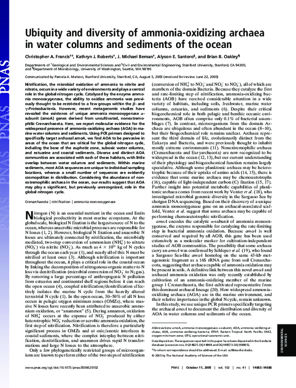 (PDF) Ubiquity and diversity of ammonia-oxidizing archaea in water ...
