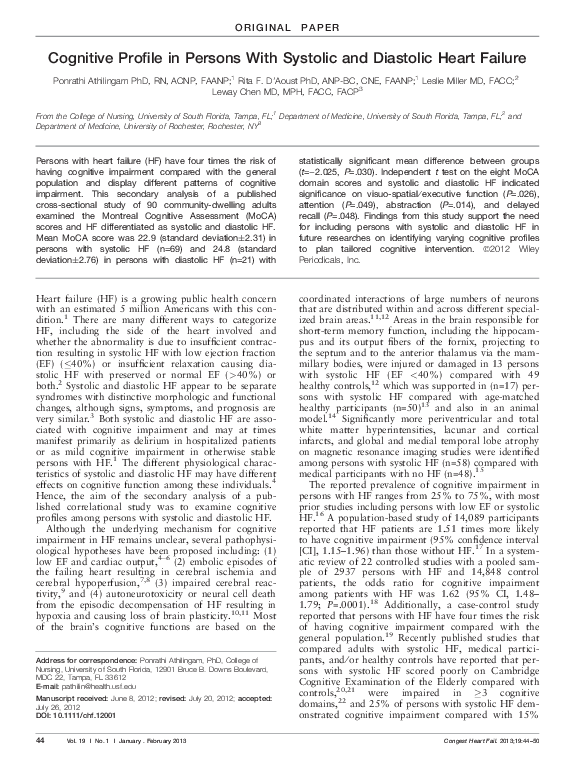 (PDF) Cognitive Profile in Persons With Systolic and Diastolic Heart ...