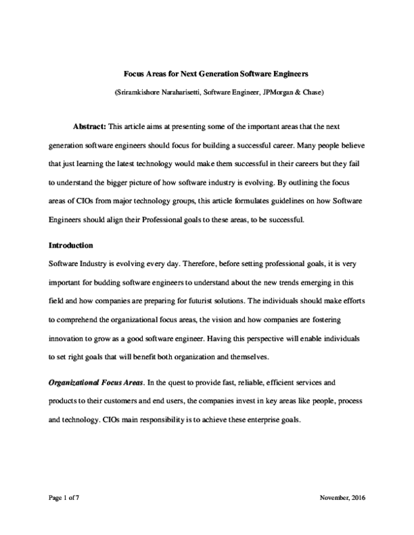 (PDF) Focus Areas for Next Generation Software Engineers