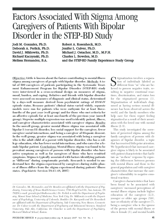 (PDF) Factors Associated With Stigma Among Caregivers of Patients With ...