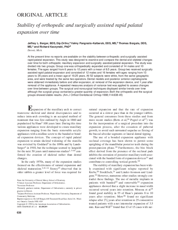 (PDF) Stability of orthopedic and surgically assisted rapid palatal ...