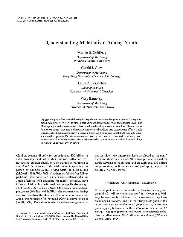 (PDF) Understanding Materialism Among Youth