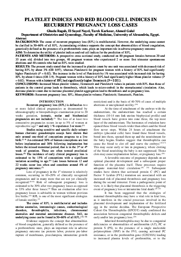(PDF) PLATELET INDICES AND RED BLOOD CELL INDICES IN RECURRENT ...