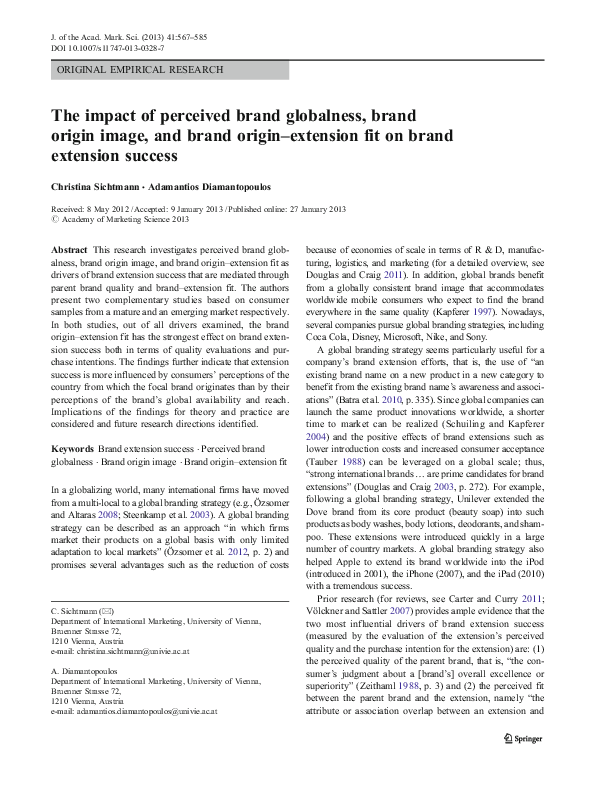(PDF) The impact of perceived brand globalness, brand origin image, and ...