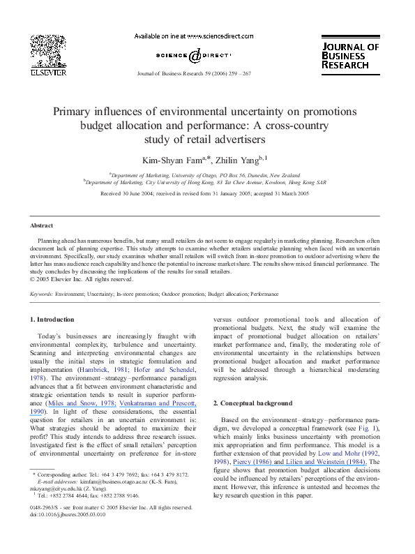 (PDF) The Effect of Environmental Uncertainty on Promotion Budget ...