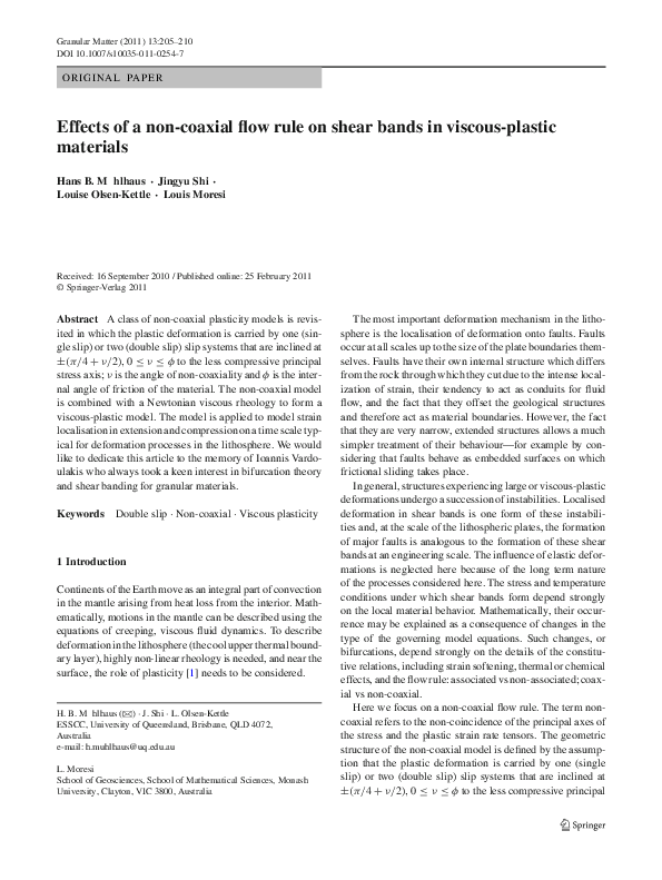 (PDF) Effects of a non-coaxial flow rule on shear bands in viscous ...