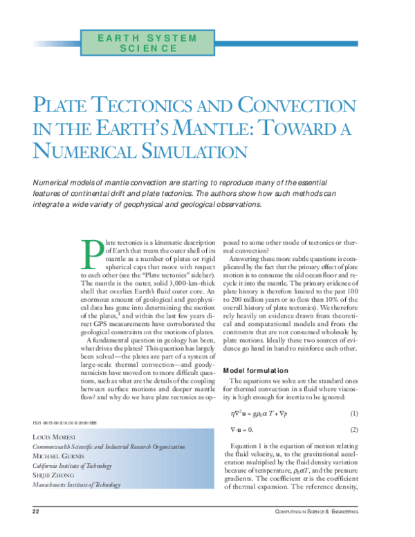 (PDF) Plate tectonics and convection in the Earth's mantle: toward a ...