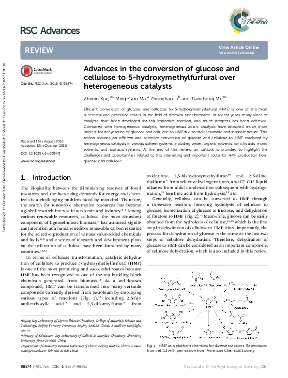 (PDF) Advances in the conversion of glucose and cellulose to 5 ...