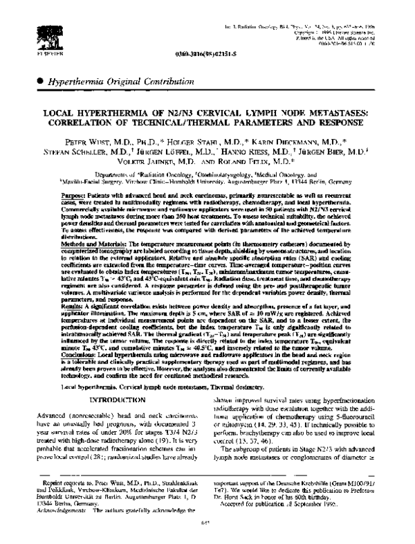 (PDF) Local hyperthermia of cervical lymph node metastases: Correlation ...