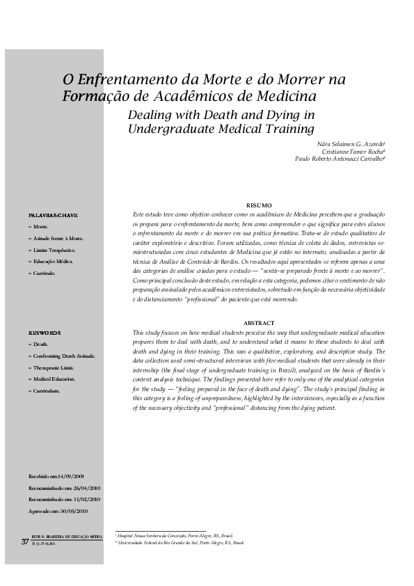 (PDF) Dealing with death and dying in undergraduate Medical training