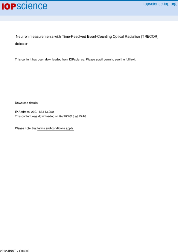 (PDF) Neutron measurements with TimeResolved EventCounting Optical