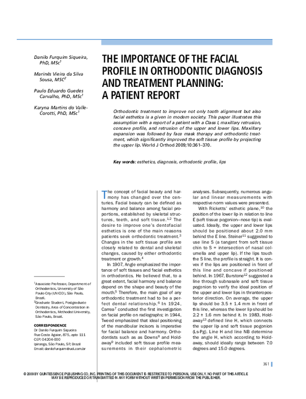 (PDF) The importance of the facial profile in orthodontic diagnosis and