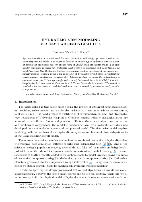 (PDF) Hydraulic Arm Modeling via Matlab SimHydraulics