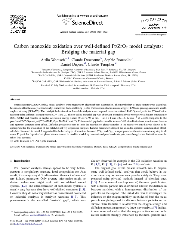 (PDF) Carbon monoxide oxidation over well-defined Pt/ZrO2 model ...