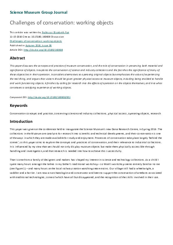 (PDF) Challenges of conservation: working objects