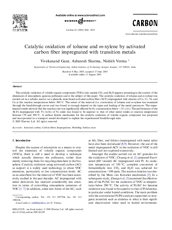 (PDF) Catalytic oxidation of toluene and mxylene by activated carbon