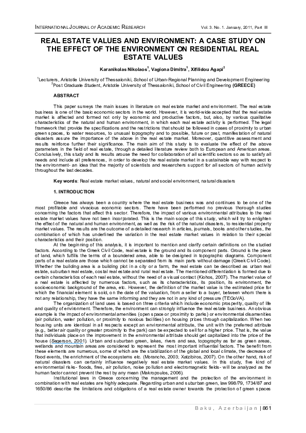 (PDF) Real estate values and environment a case study on the effect of