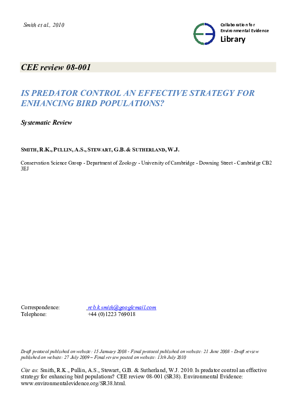(PDF) Is predator control an effective strategy for enhancing bird ...