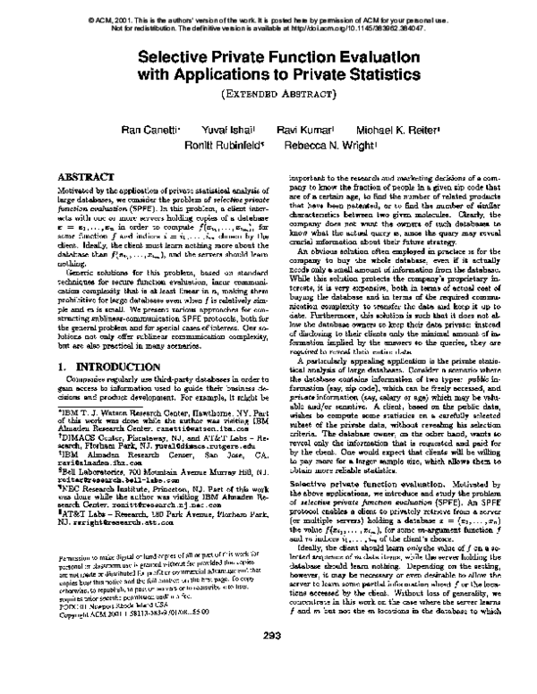 (PDF) Selective private function evaluation with applications to ...