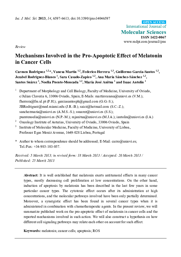(PDF) Mechanisms Involved in the Pro-Apoptotic Effect of Melatonin in ...