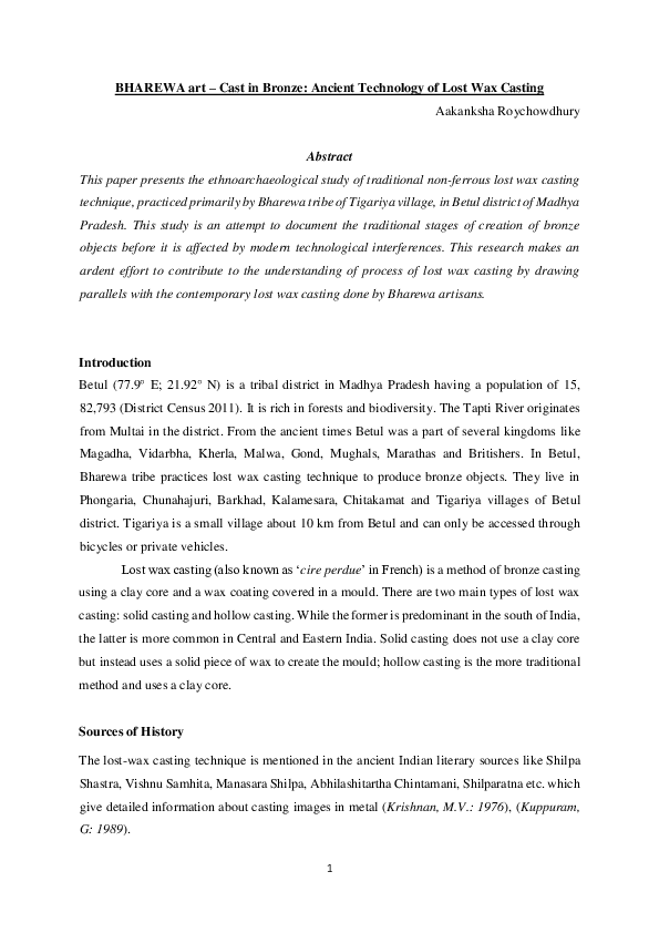 (PDF) BHAREWA art Cast in Bronze Ancient Technology of Lost Wax