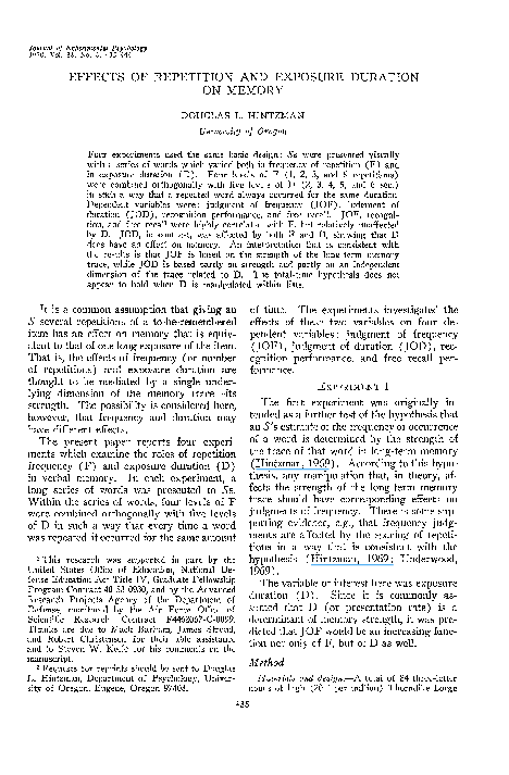 (PDF) Effects of repetition and exposure duration on memory