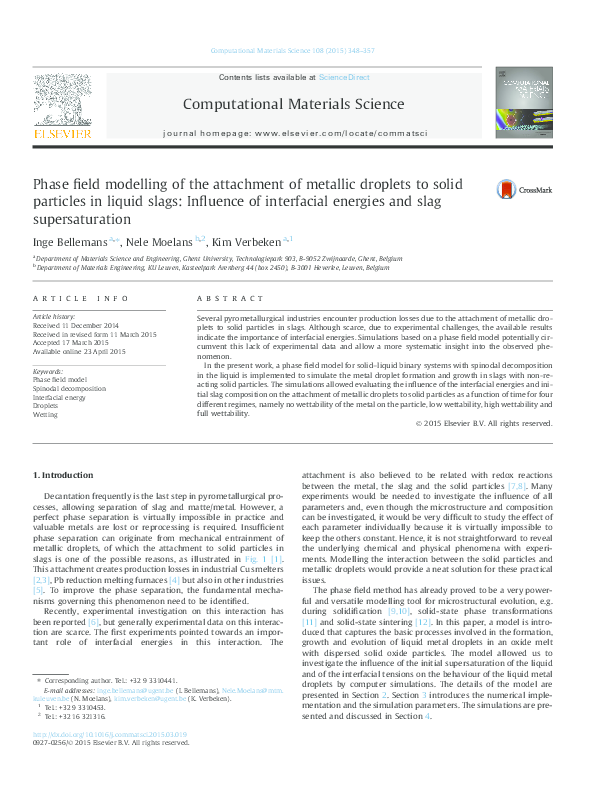 (PDF) Phase field modelling of the attachment of metallic droplets to ...