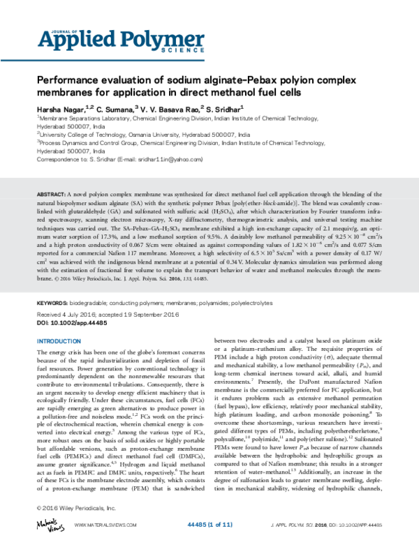 (PDF) Performance evaluation of sodium alginate–Pebax polyion complex ...