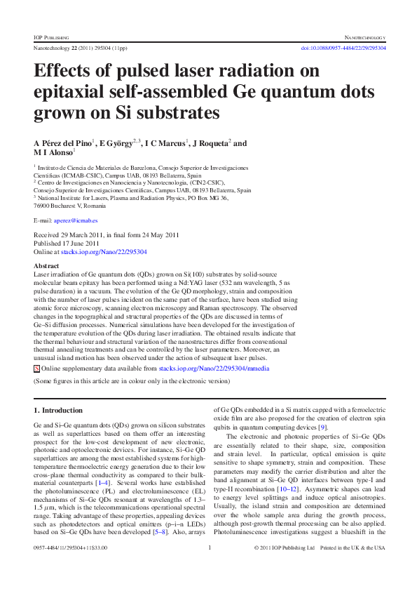 (PDF) Effects of pulsed laser radiation on epitaxial self-assembled Ge ...