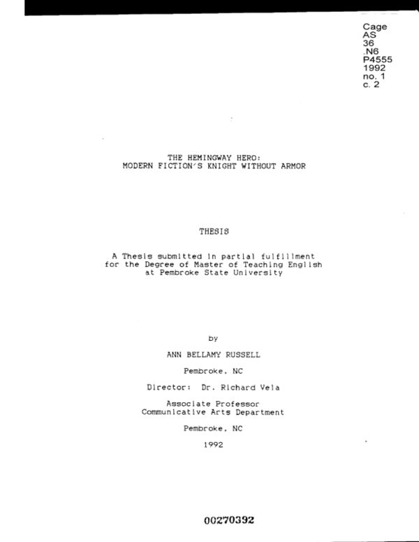 (PDF) The Hemingway Hero Modern Fiction's Knight Without Armor