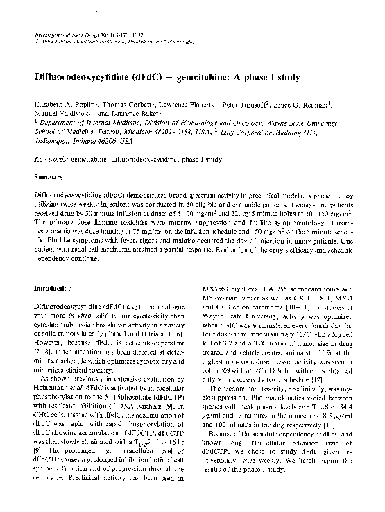 (PDF) Difluorodeoxycytidine (dFdC) ? gemcitabine: A phase I study