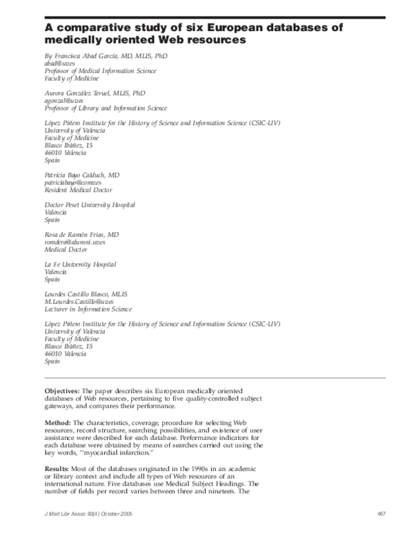 (PDF) A comparative study of six European databases of medically ...