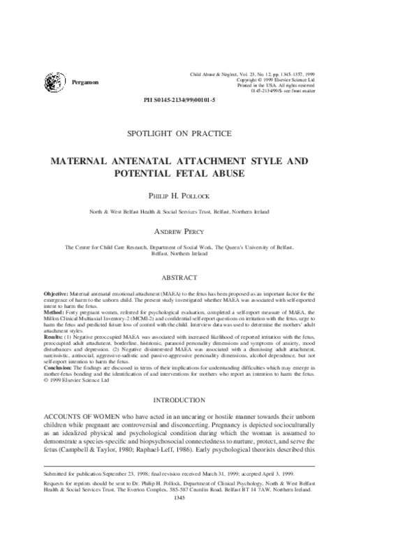 (PDF) Maternal antenatal attachment style and potential fetal abuse