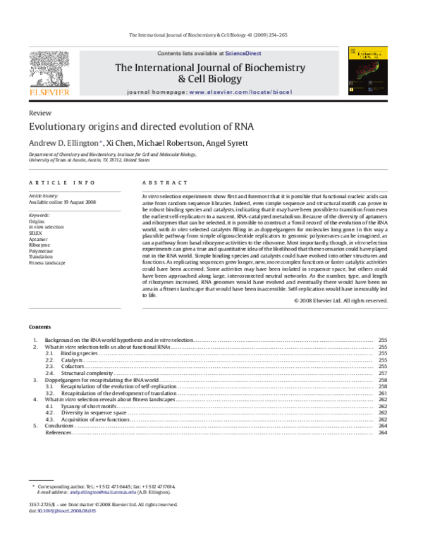 Evolutionary origins and directed evolution of RNA