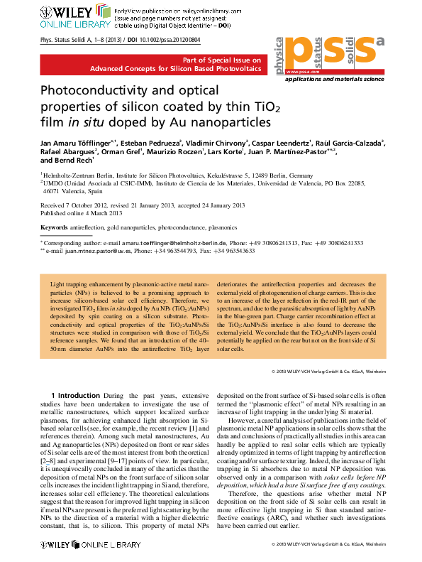 (PDF) Photoconductivity and optical properties of silicon coated by ...