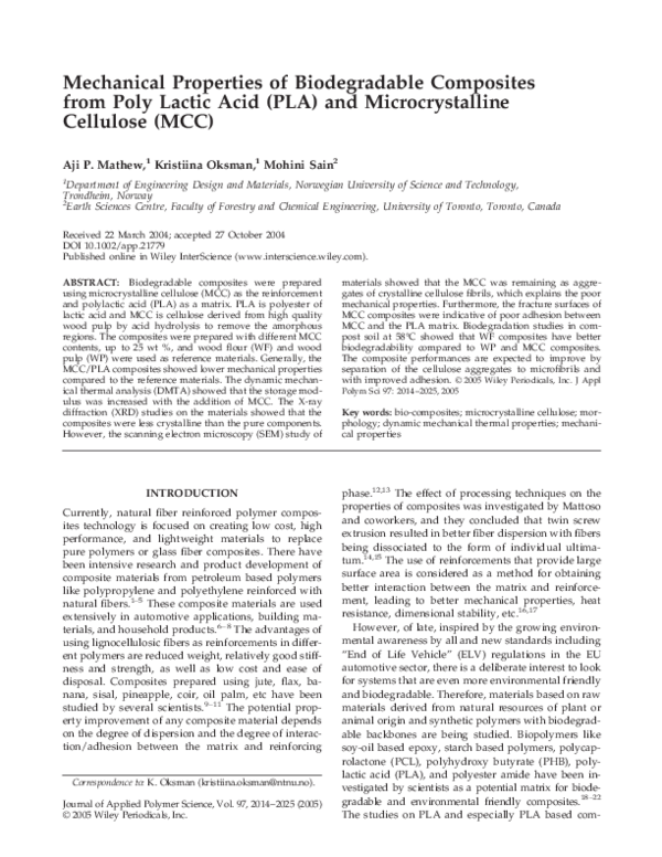 (PDF) Mechanical properties of biodegradable composites from poly ...